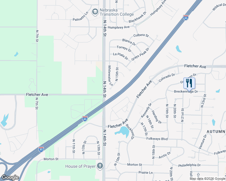 map of restaurants, bars, coffee shops, grocery stores, and more near 6000 North 15th Court in Lincoln