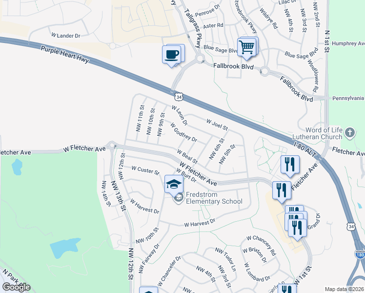 map of restaurants, bars, coffee shops, grocery stores, and more near 800 West Beal Street in Lincoln