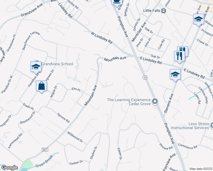 map of restaurants, bars, coffee shops, grocery stores, and more near 5 Falcon Point Drive in North Caldwell