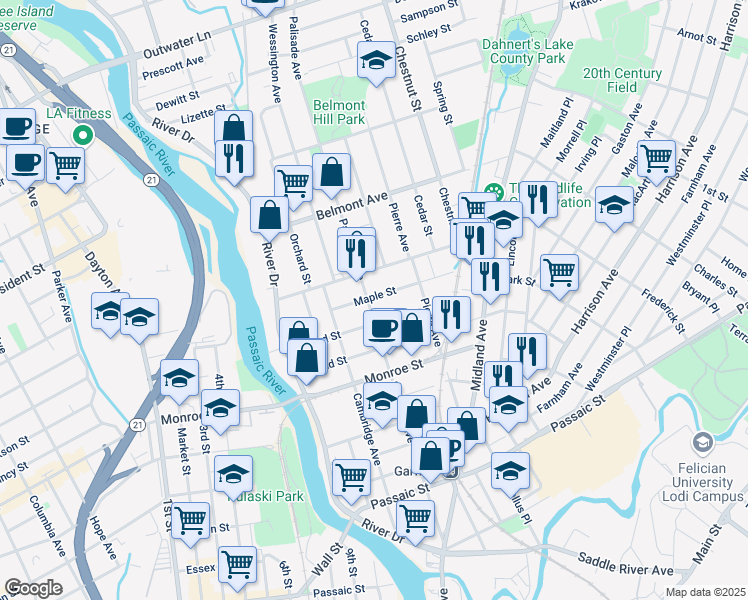 map of restaurants, bars, coffee shops, grocery stores, and more near 226 Palisade Avenue in Garfield