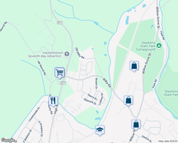 map of restaurants, bars, coffee shops, grocery stores, and more near 211 Harvard Drive in Hackettstown
