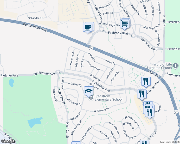 map of restaurants, bars, coffee shops, grocery stores, and more near 800 W Beal St in Lincoln
