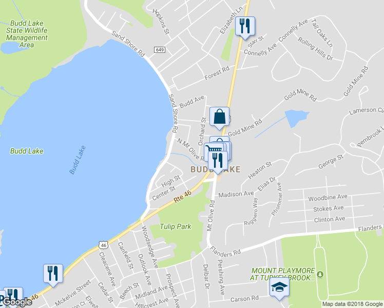 map of restaurants, bars, coffee shops, grocery stores, and more near 15 North Mount Olive Road in Mount Olive Township
