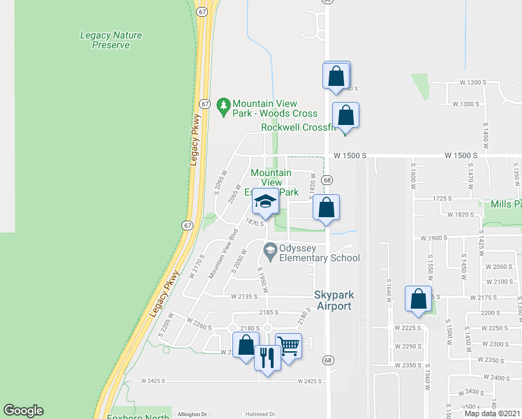 map of restaurants, bars, coffee shops, grocery stores, and more near 1846 South 1955 West in Woods Cross