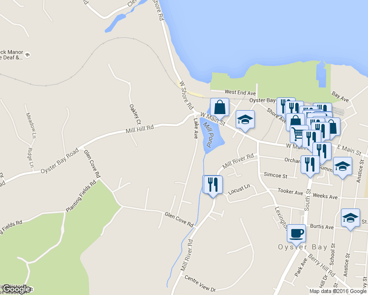 map of restaurants, bars, coffee shops, grocery stores, and more near 51 Lake Avenue in Mill Neck