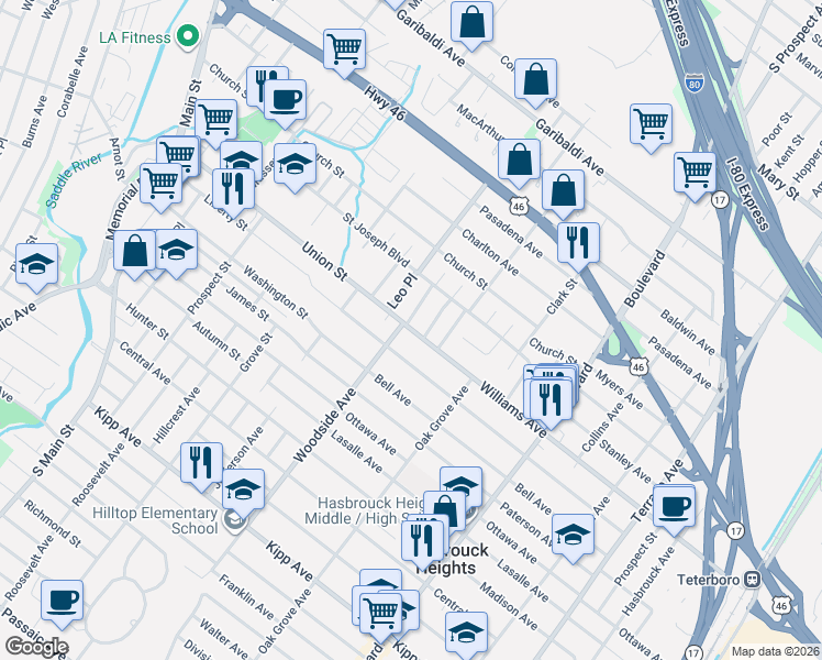 map of restaurants, bars, coffee shops, grocery stores, and more near 266 Union Street in Lodi