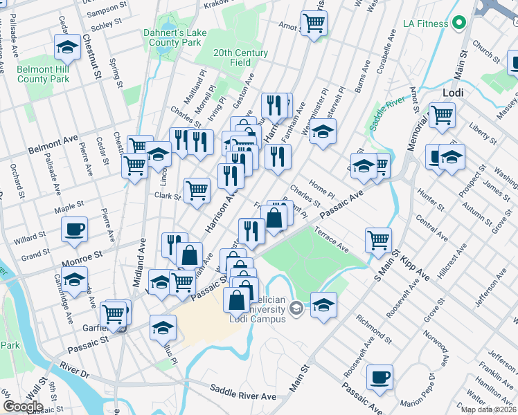 map of restaurants, bars, coffee shops, grocery stores, and more near 128 Westminster Place in Garfield