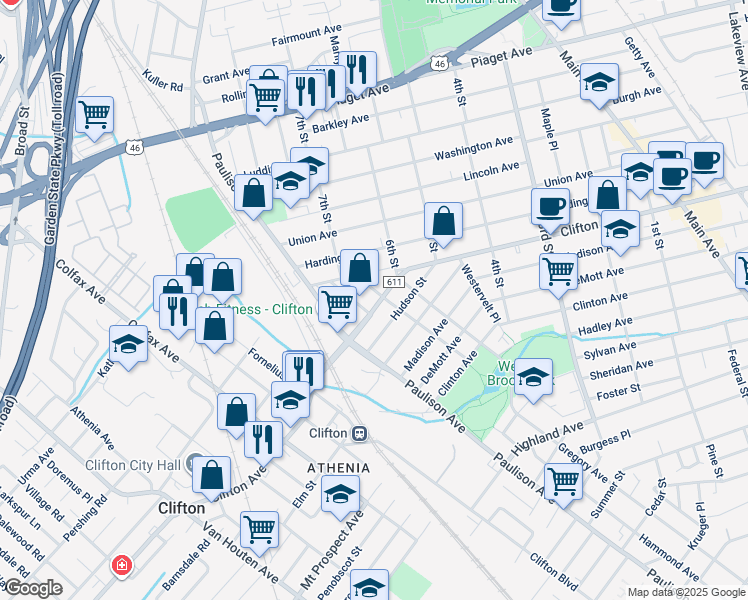 map of restaurants, bars, coffee shops, grocery stores, and more near 633 Clifton Avenue in Clifton
