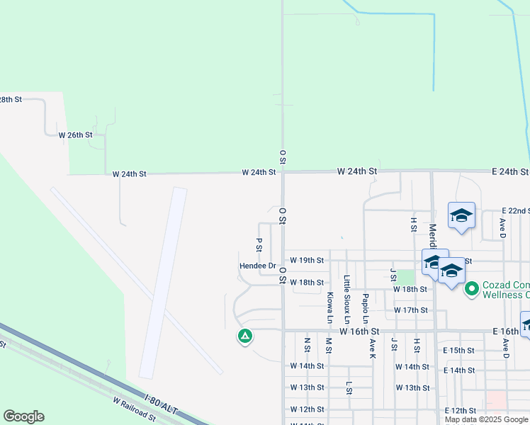 map of restaurants, bars, coffee shops, grocery stores, and more near 2101 Avenue O in Cozad