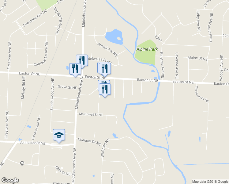 map of restaurants, bars, coffee shops, grocery stores, and more near 6391 Strawberry Fields Cir NE in Canton