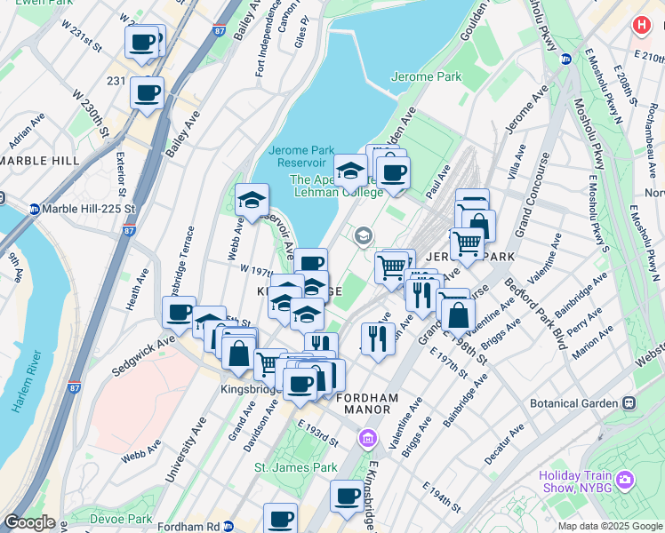 map of restaurants, bars, coffee shops, grocery stores, and more near 2790 Goulden Avenue in The Bronx