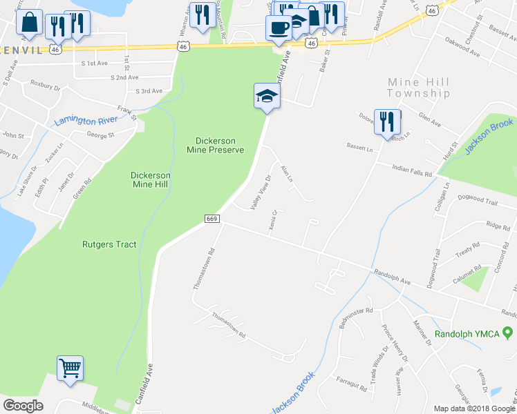 map of restaurants, bars, coffee shops, grocery stores, and more near 20 Valley View Drive in Mine Hill Township
