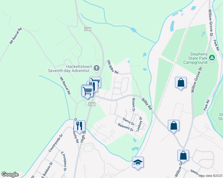map of restaurants, bars, coffee shops, grocery stores, and more near 185 Kemper Court in Hackettstown