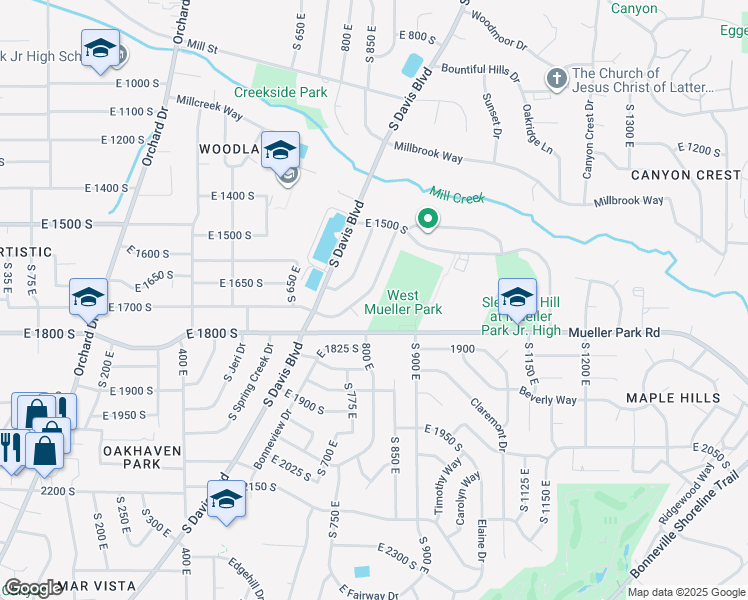 map of restaurants, bars, coffee shops, grocery stores, and more near 808 Emerald Hills Drive in Bountiful