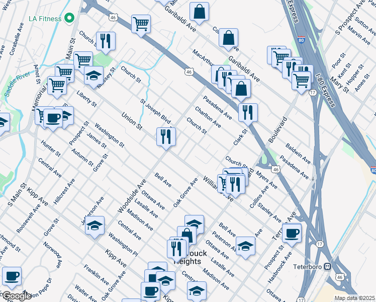 map of restaurants, bars, coffee shops, grocery stores, and more near 14 Pine Street in Lodi