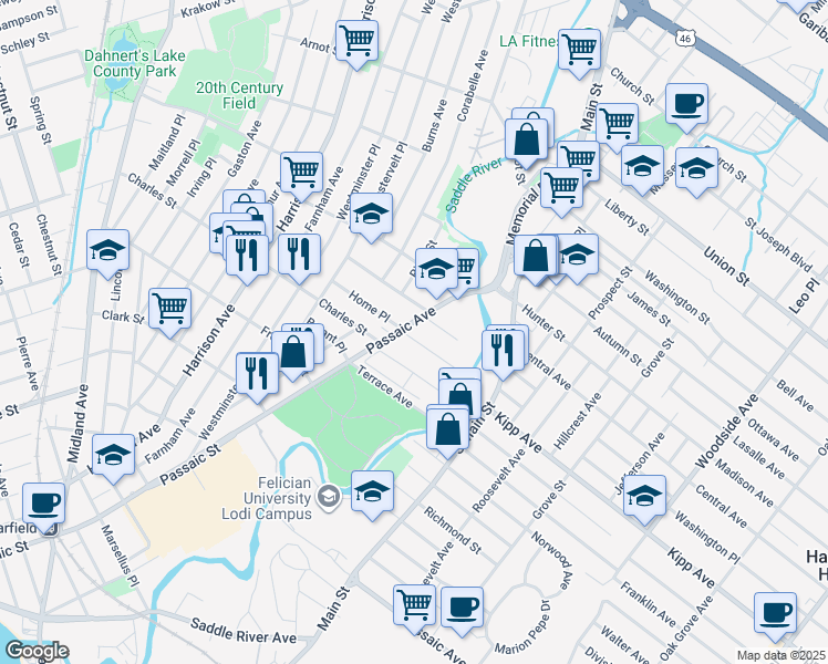 map of restaurants, bars, coffee shops, grocery stores, and more near 93 Home Place in Lodi