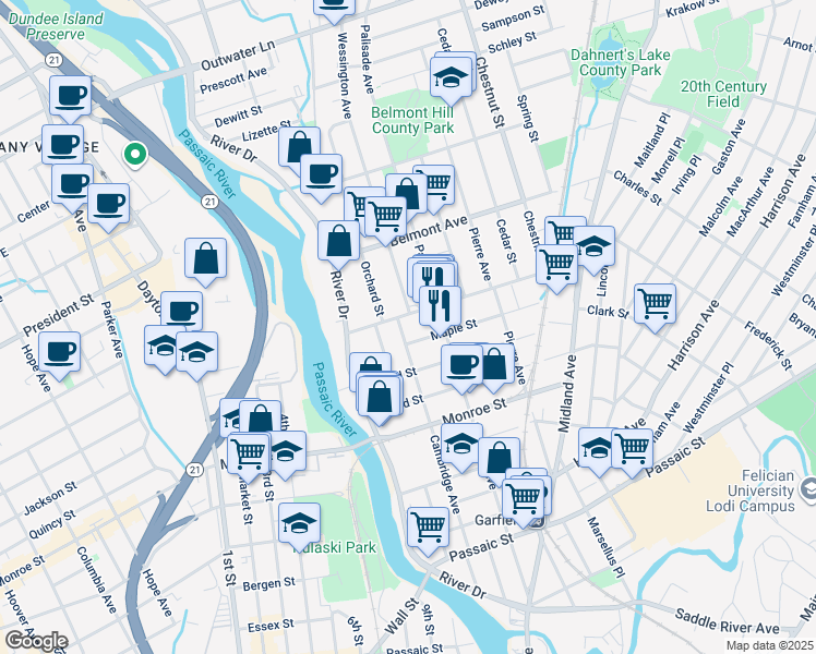 map of restaurants, bars, coffee shops, grocery stores, and more near 196 Cambridge Avenue in Garfield