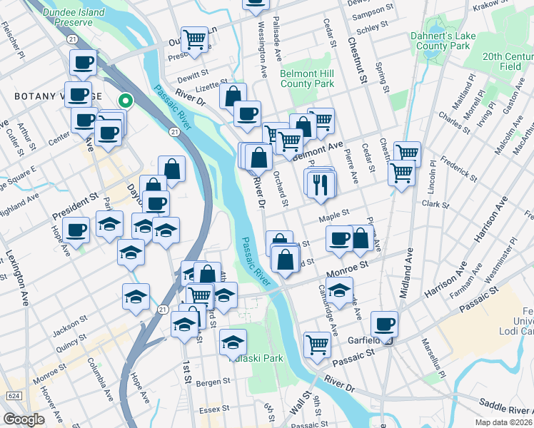 map of restaurants, bars, coffee shops, grocery stores, and more near 4 Van Winkle Avenue in Garfield