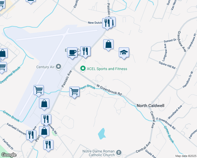 map of restaurants, bars, coffee shops, grocery stores, and more near 44 West Greenbrook Road in Fairfield