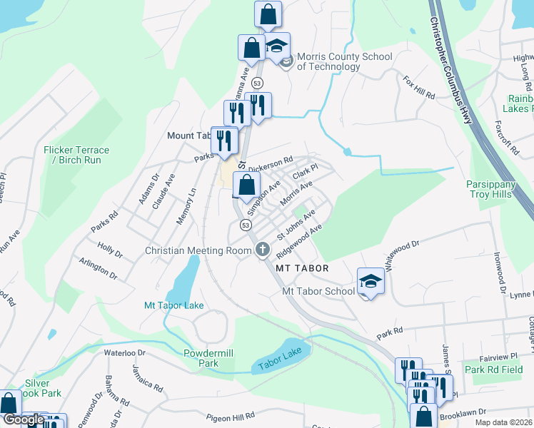 map of restaurants, bars, coffee shops, grocery stores, and more near 4 Strowbridge Avenue in Parsippany-Troy Hills