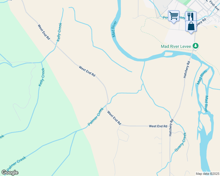 map of restaurants, bars, coffee shops, grocery stores, and more near 13712 West End Road in Arcata