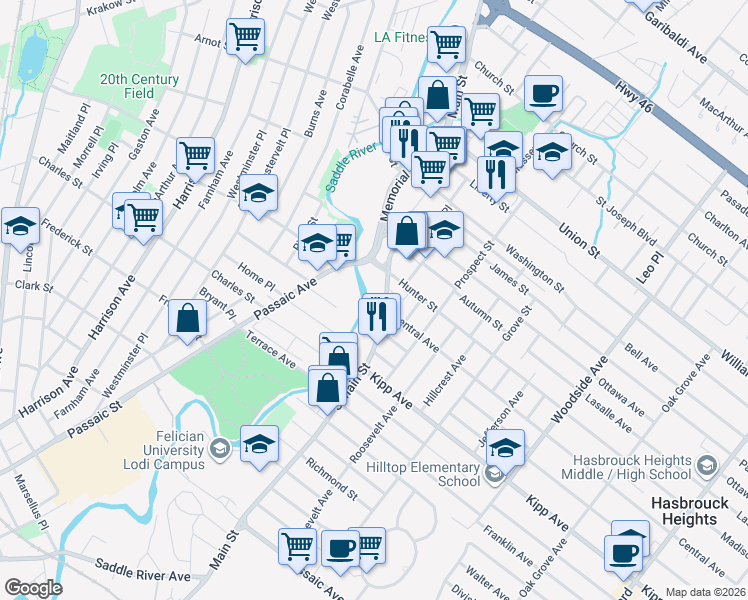 map of restaurants, bars, coffee shops, grocery stores, and more near 44 South Main Street in Lodi