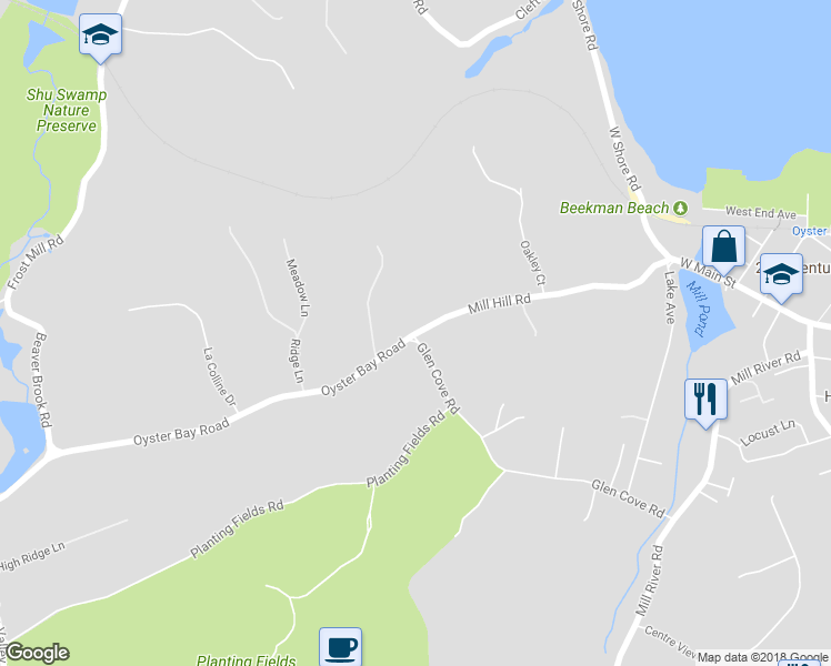 map of restaurants, bars, coffee shops, grocery stores, and more near 393 Mill Hill Road in Mill Neck