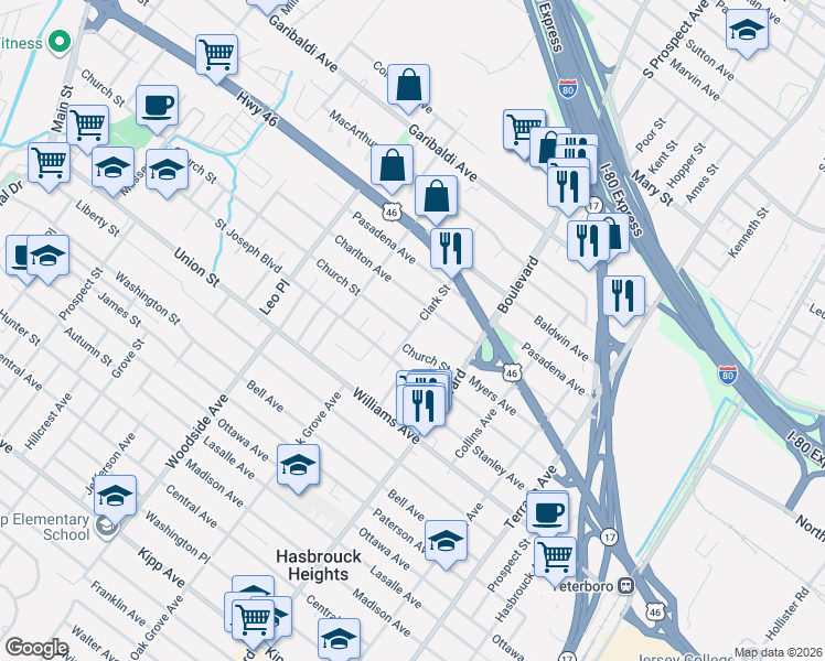 map of restaurants, bars, coffee shops, grocery stores, and more near 15 Clark Street in Lodi