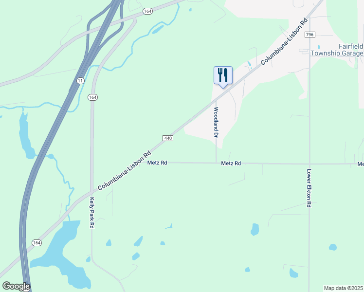 map of restaurants, bars, coffee shops, grocery stores, and more near 41200-41560 Metz Road in Columbiana