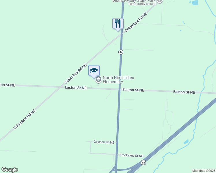 map of restaurants, bars, coffee shops, grocery stores, and more near 7433 Easton Street Northeast in Louisville