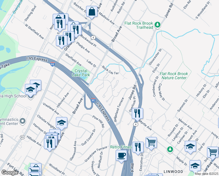map of restaurants, bars, coffee shops, grocery stores, and more near 33 Fox Run Drive in Englewood