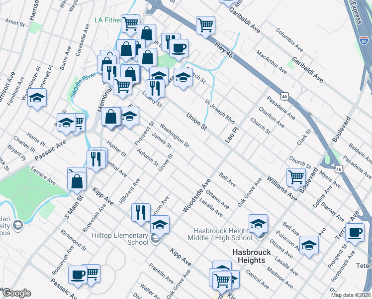 map of restaurants, bars, coffee shops, grocery stores, and more near 135 Paterson Avenue in Lodi