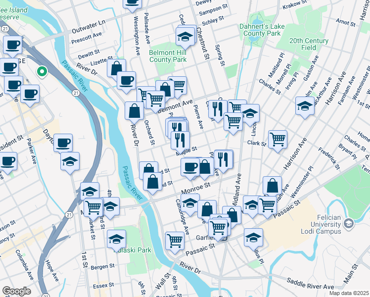 map of restaurants, bars, coffee shops, grocery stores, and more near 226 Palisade Avenue in Garfield