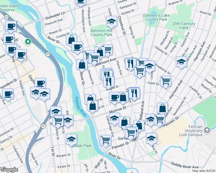map of restaurants, bars, coffee shops, grocery stores, and more near 226 Palisade Avenue in Garfield