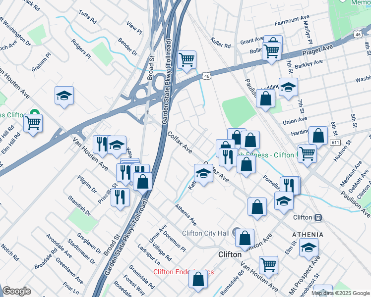 map of restaurants, bars, coffee shops, grocery stores, and more near 365 Colfax Avenue in Clifton