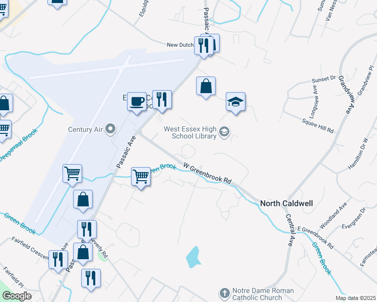 map of restaurants, bars, coffee shops, grocery stores, and more near 47 West Greenbrook Road in Fairfield