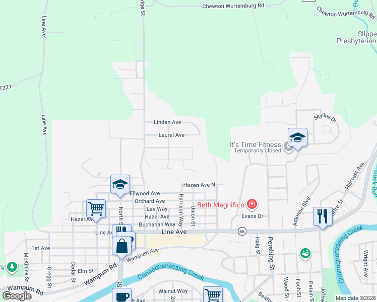 map of restaurants, bars, coffee shops, grocery stores, and more near 270 Ren-Lee Avenue in Ellwood City