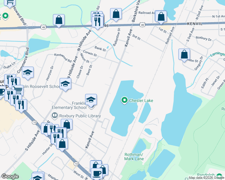 map of restaurants, bars, coffee shops, grocery stores, and more near 63 Kenvil Avenue in Roxbury Township