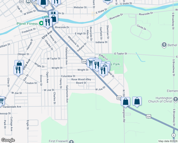 map of restaurants, bars, coffee shops, grocery stores, and more near 200 Columbia St in Huntington