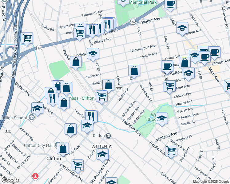 map of restaurants, bars, coffee shops, grocery stores, and more near 633 Clifton Avenue in Clifton