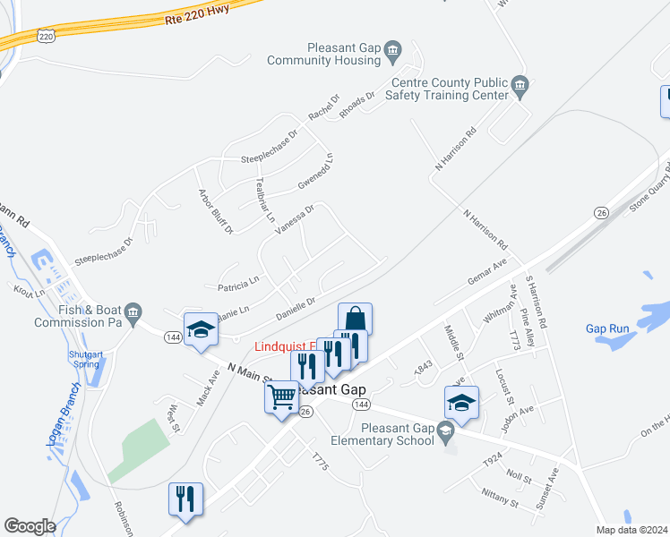 map of restaurants, bars, coffee shops, grocery stores, and more near 112 Tamara Circle in Bellefonte