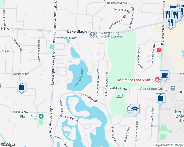 map of restaurants, bars, coffee shops, grocery stores, and more near 6275 Woodmoor Avenue Northwest in Canton