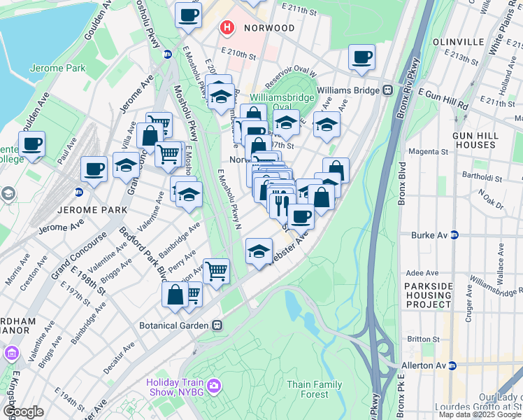 map of restaurants, bars, coffee shops, grocery stores, and more near 3061 Hull Avenue in Bronx