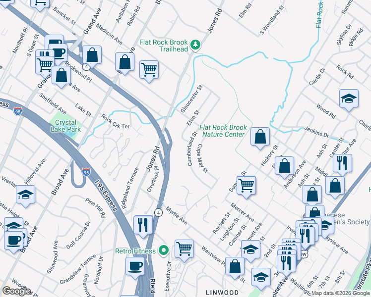 map of restaurants, bars, coffee shops, grocery stores, and more near 488 Cumberland Street in Englewood