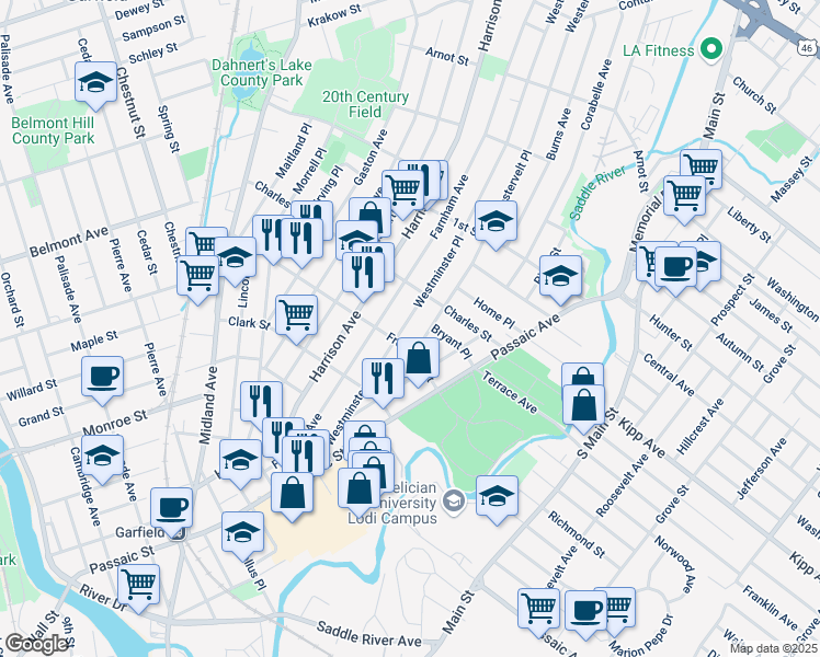 map of restaurants, bars, coffee shops, grocery stores, and more near 128 Westminster Place in Garfield