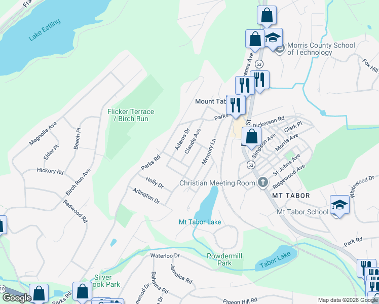 map of restaurants, bars, coffee shops, grocery stores, and more near 65 Claude Avenue in Denville