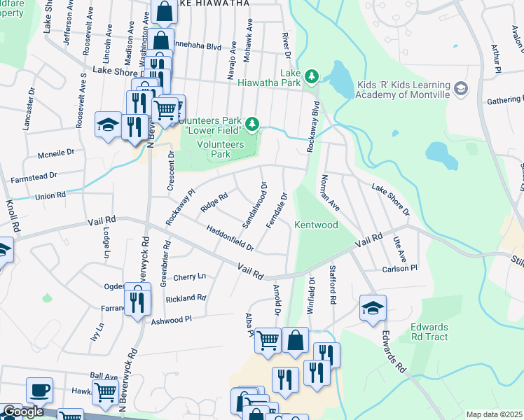 map of restaurants, bars, coffee shops, grocery stores, and more near 10 Ferndale Drive in Parsippany-Troy Hills