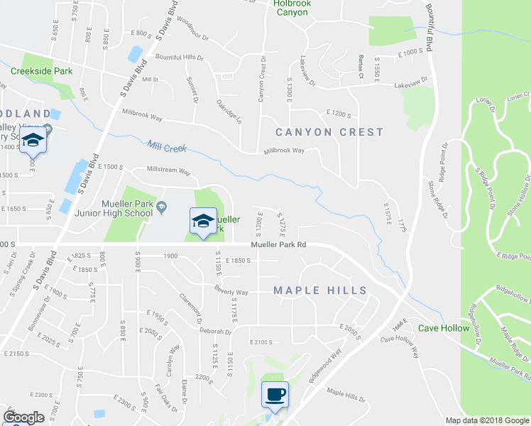 map of restaurants, bars, coffee shops, grocery stores, and more near 1677 South 1200 East in Bountiful