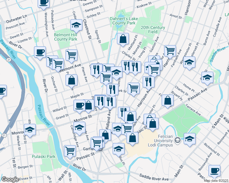 map of restaurants, bars, coffee shops, grocery stores, and more near 143 Clark Street in Garfield