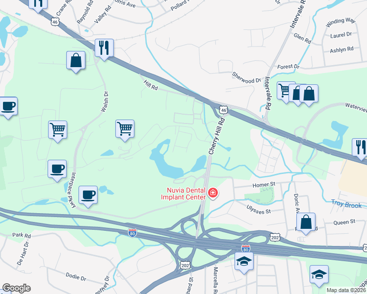 map of restaurants, bars, coffee shops, grocery stores, and more near 100 Cherry Hill Road in Parsippany-Troy Hills